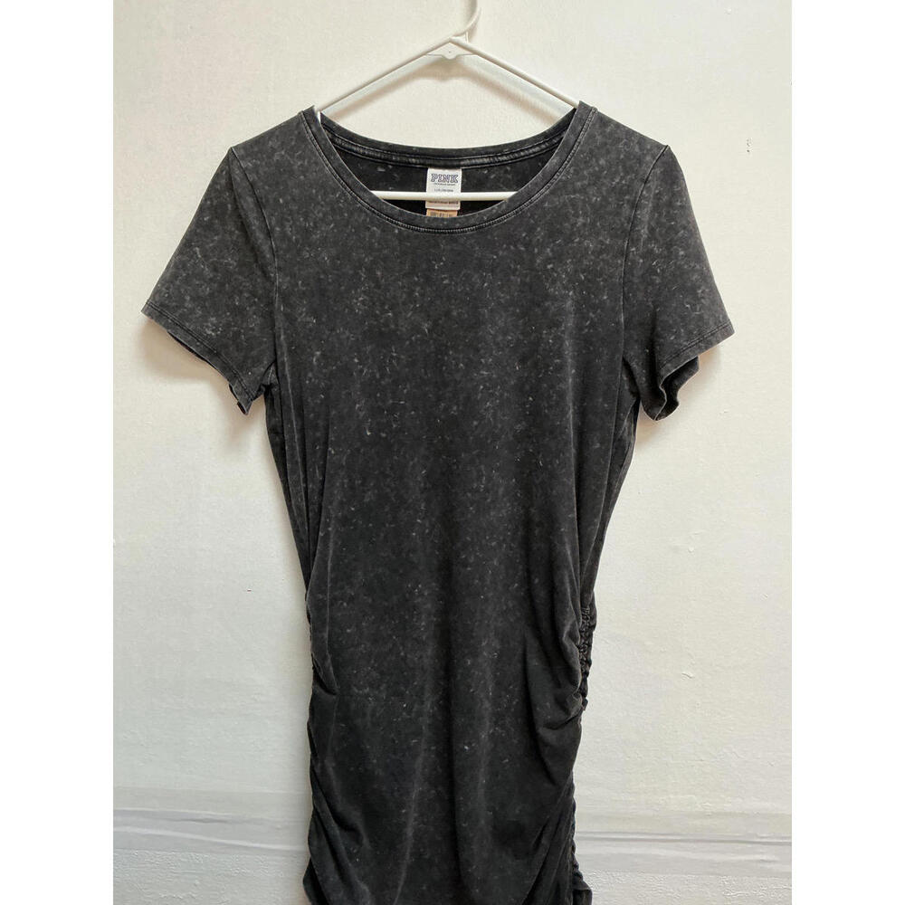 Pink Black Ruched Side T-Shirt Blouse Large Fast Free Shipping